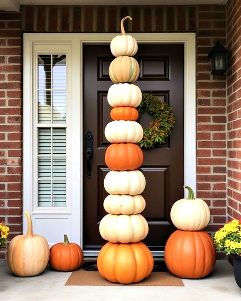 DIY pumpkin topiary for front door fall decor - 30 Front Door Fall Decor Ideas