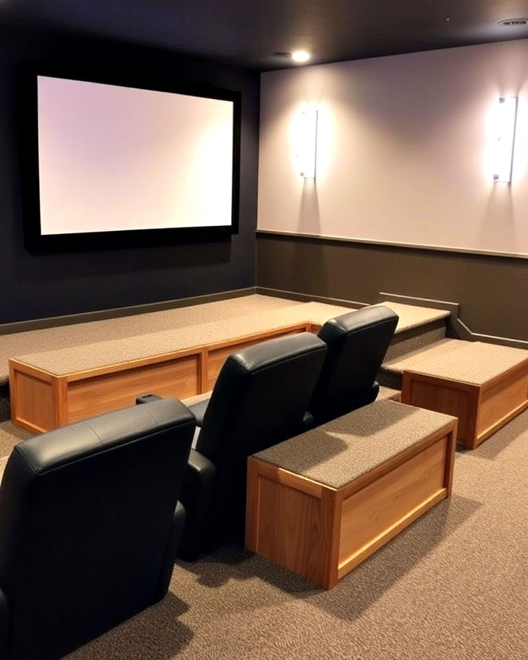 DIY riser platforms for tiered seating - 40 Small Home Theater Ideas