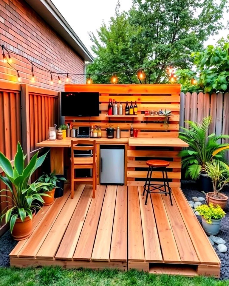 DIY wooden pallet bar deck for backyard - 30 Backyard Deck Ideas on a Budget