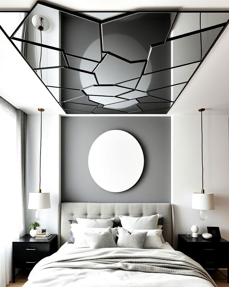 abstract art inspired ceiling mirror design - 20 Mirror on Ceiling Above Bed Ideas