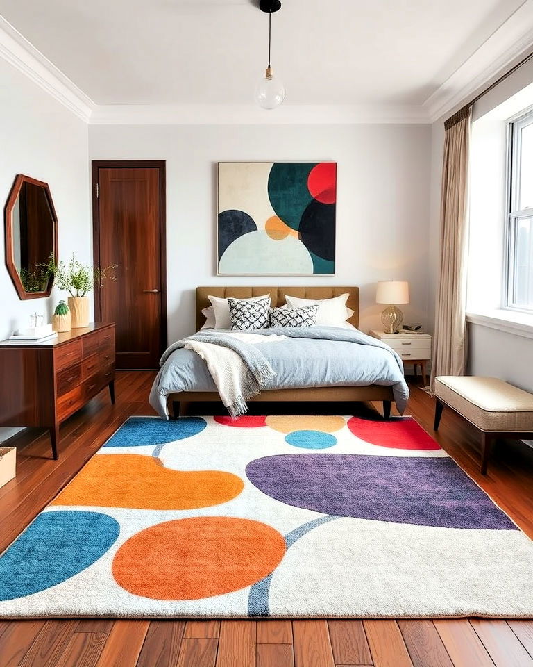 abstract art rug to add artistic flair - 30 Bedroom Rug Ideas