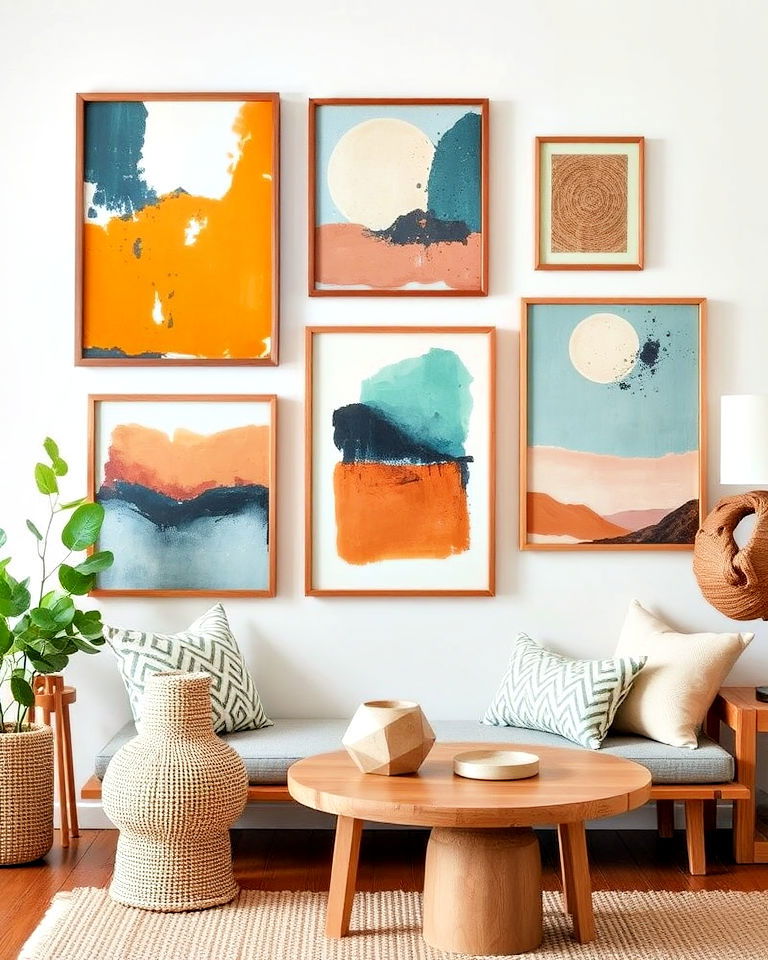 abstract art with natural materials - 25 Eclectic Gallery Wall Ideas