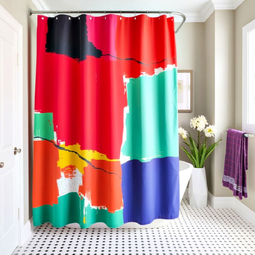 abstract design for colorful shower curtain - 25 Colorful Bathroom Ideas