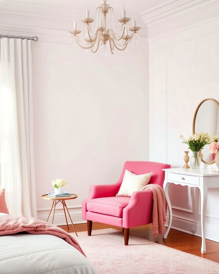 accent chair for pink and white bedroom - 25 Pink and White Bedroom Ideas