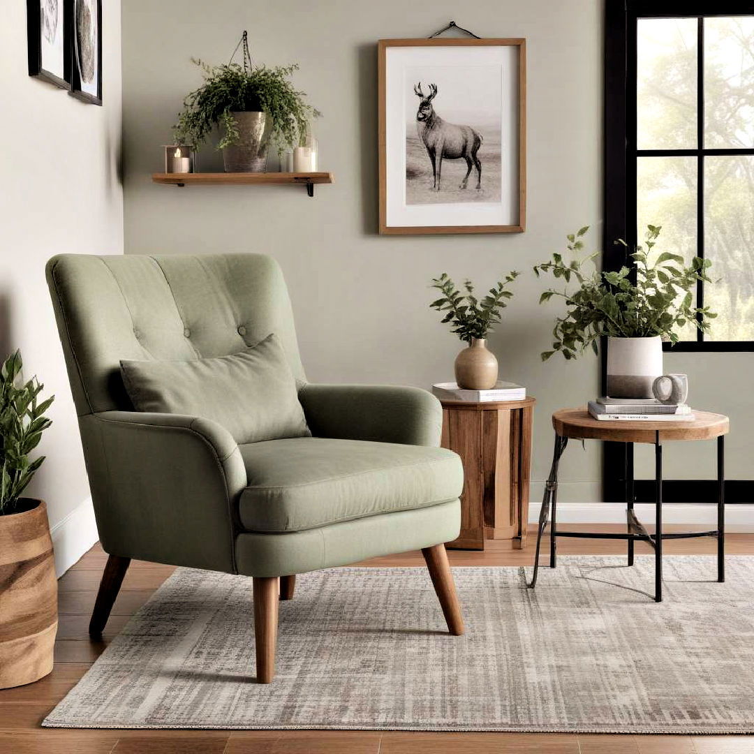 accent chair for rustic sage green living room - 25 Rustic Sage Green Living Room Ideas