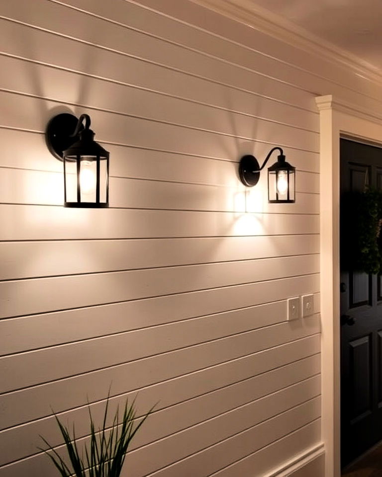 accent lighting for shiplap wall - 25 Shiplap Wall Entryway Ideas