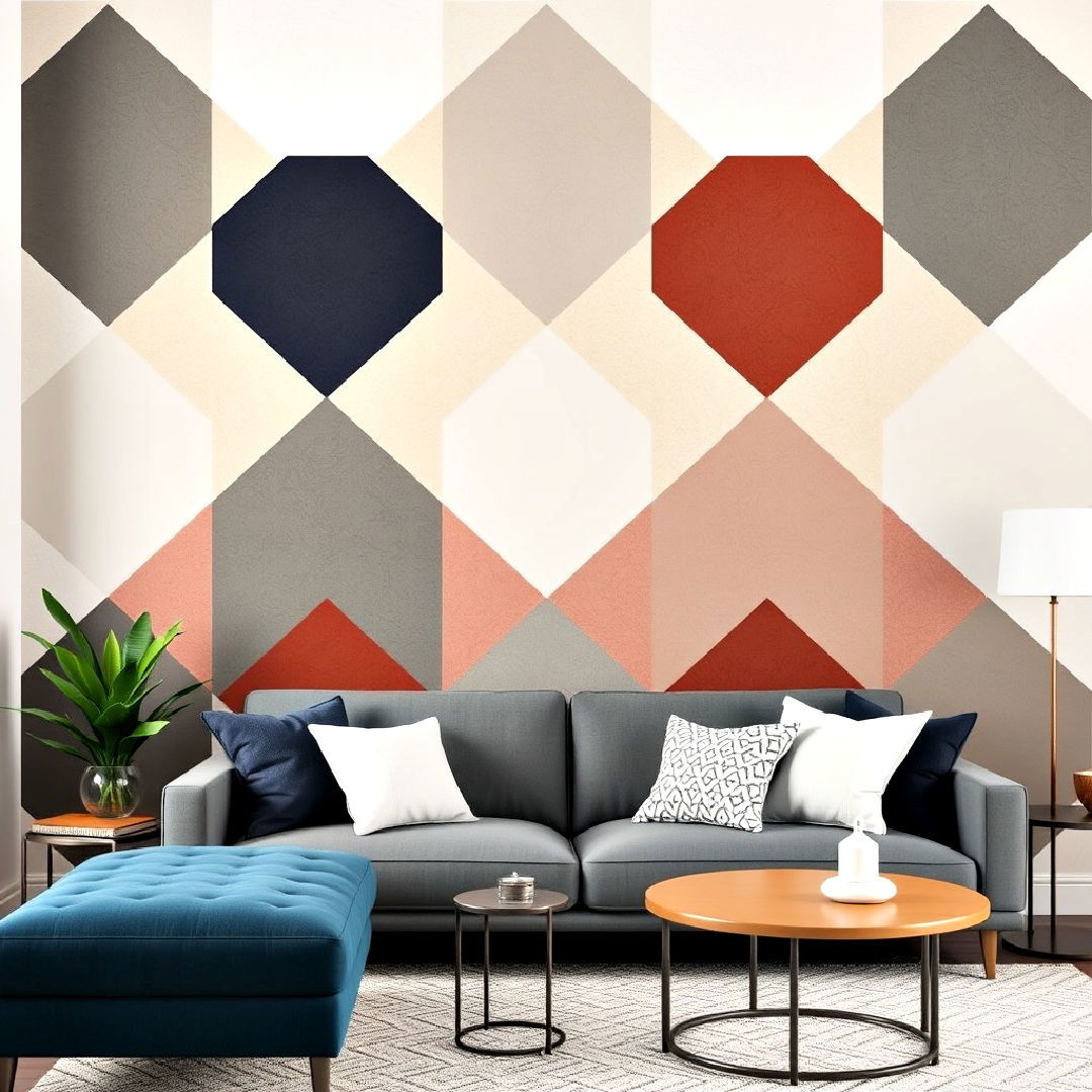 accent wall with layered geometric shapes - 25 Geometric Accent Wall Ideas