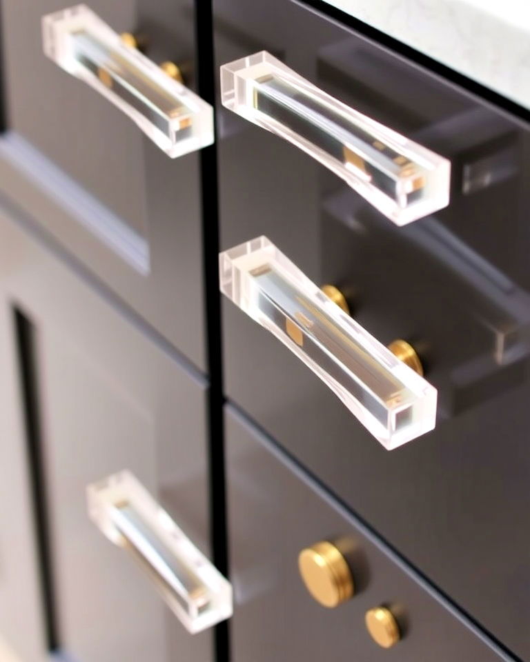 acrylic cabinet pulls for a luxe look - 40 Kitchen Cabinet Hardware Ideas