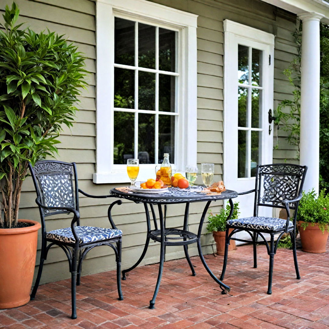 add a cafe like vibe with bistro dining set - 40 Front Porch Ideas
