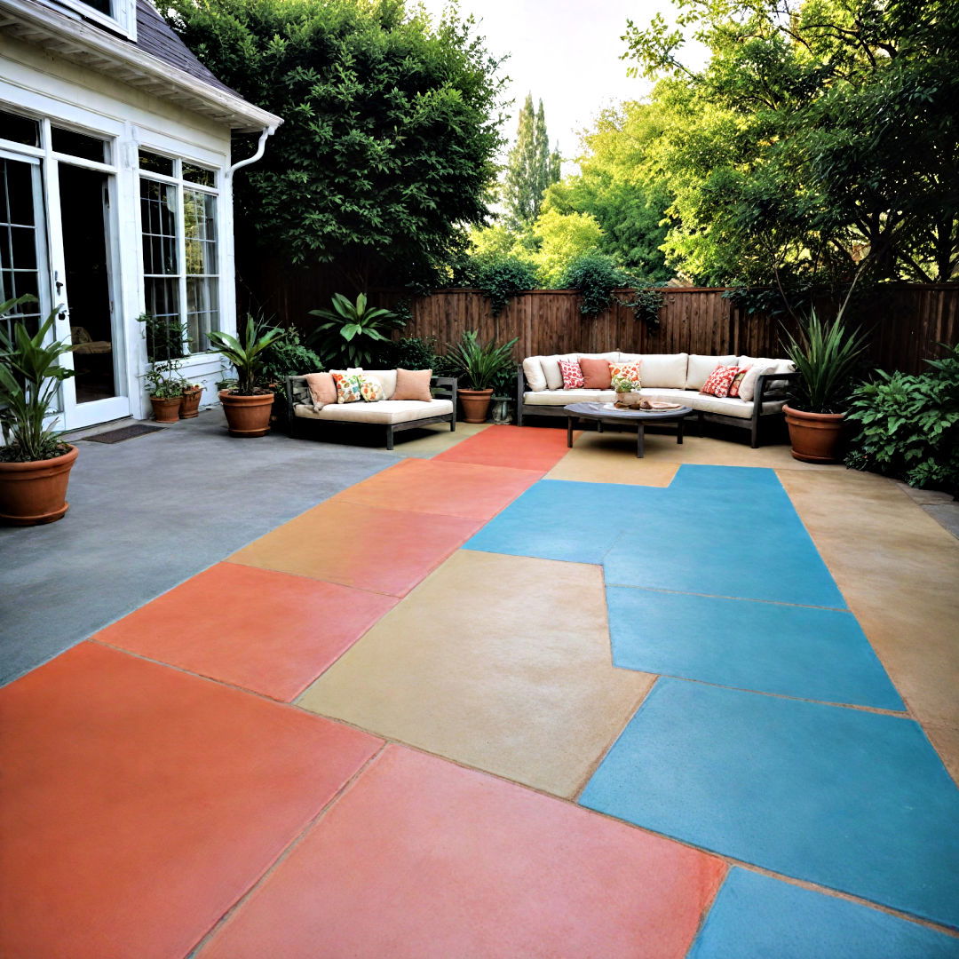 add a personalized touch with the colored concrete patio - 40 Concrete Patio Ideas