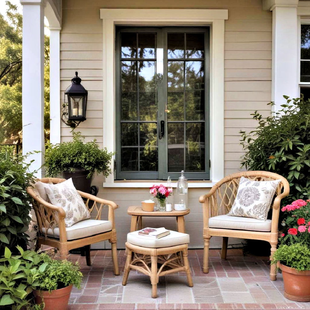 add compact furniture - 40 Small Front Porch Ideas