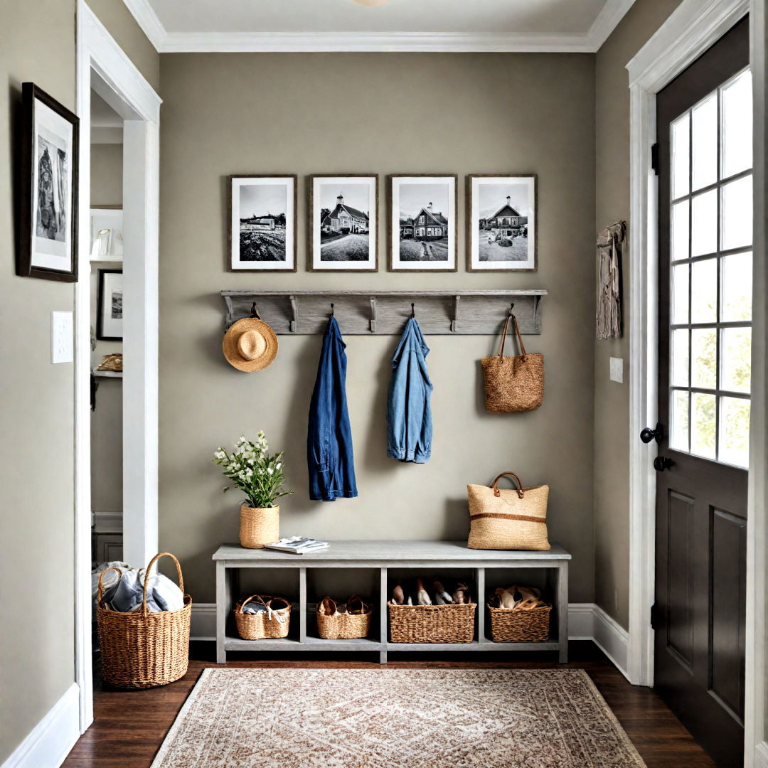 add creative wall art - 40 Mudroom Ideas