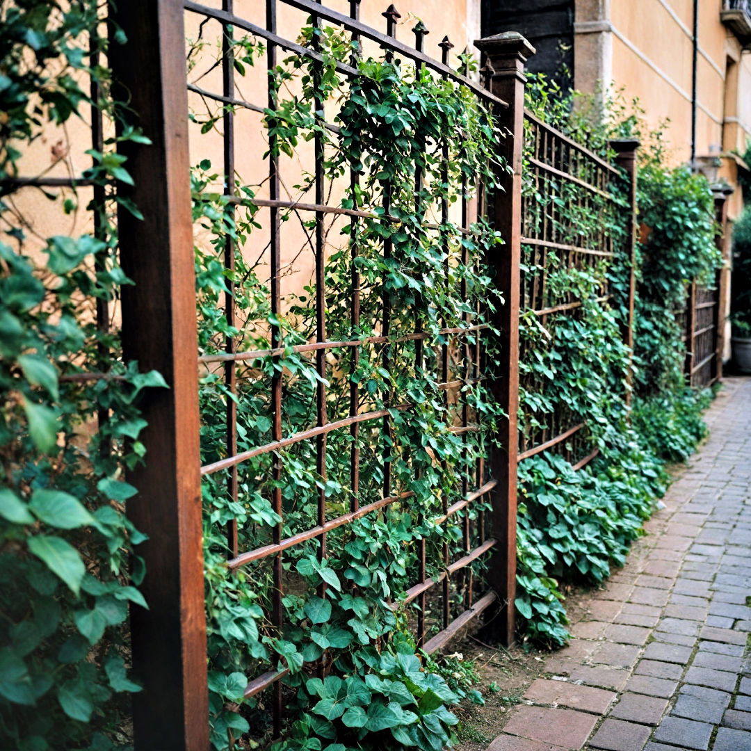 add decorative structure with trellis fence - 40 Garden Fence Ideas