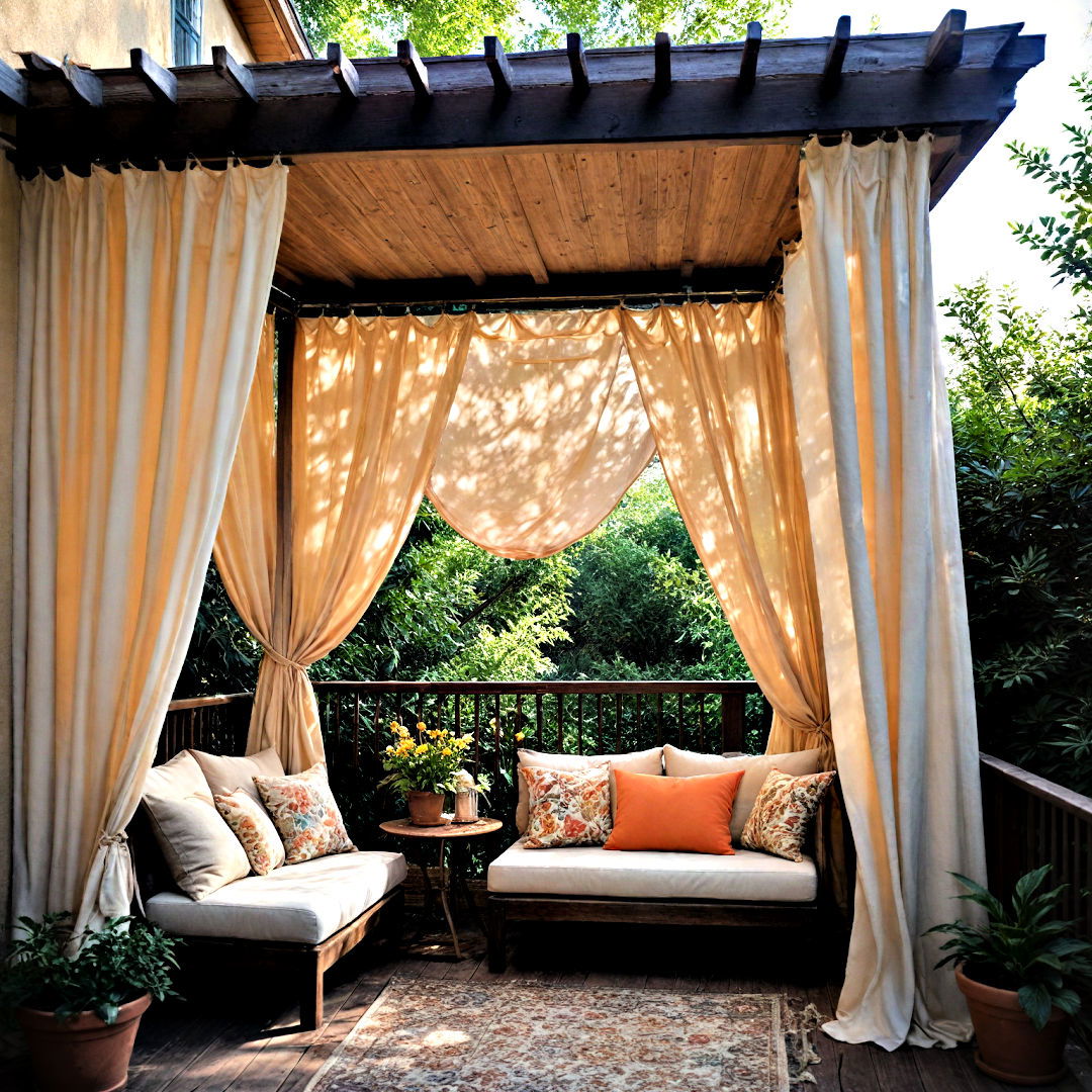 add elegance with outdoor curtains - 40 Small Backyard Ideas