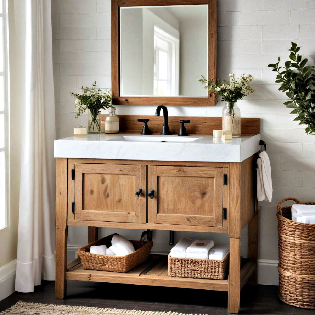 add farmhouse vibes - 40 Bathroom Vanity Ideas