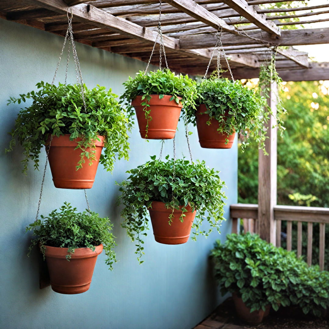 add hanging planters - 40 Small Backyard Ideas