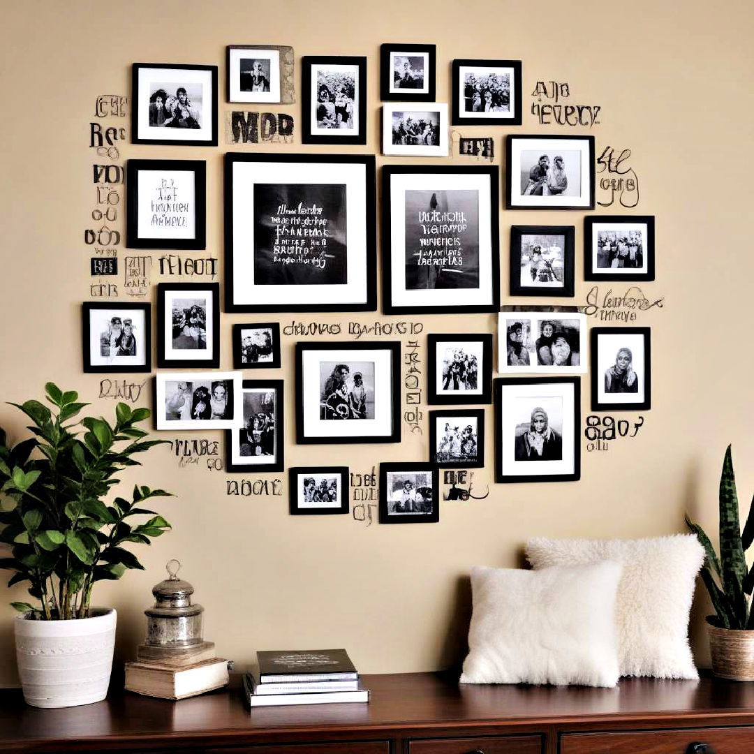 add inspirational quotes among photos - 40 Photo Wall Ideas
