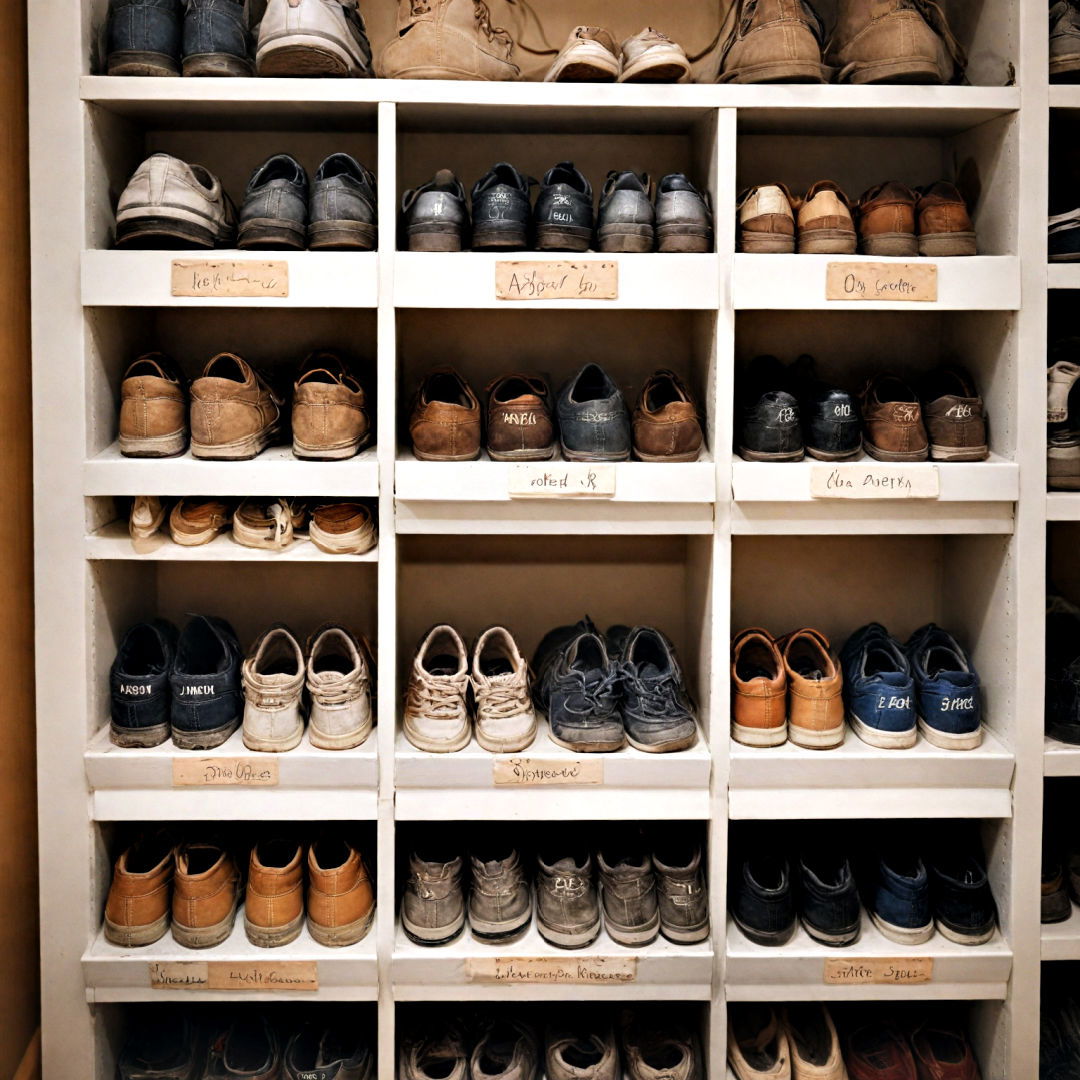 add labels to shoe storage - 40 Mudroom Ideas