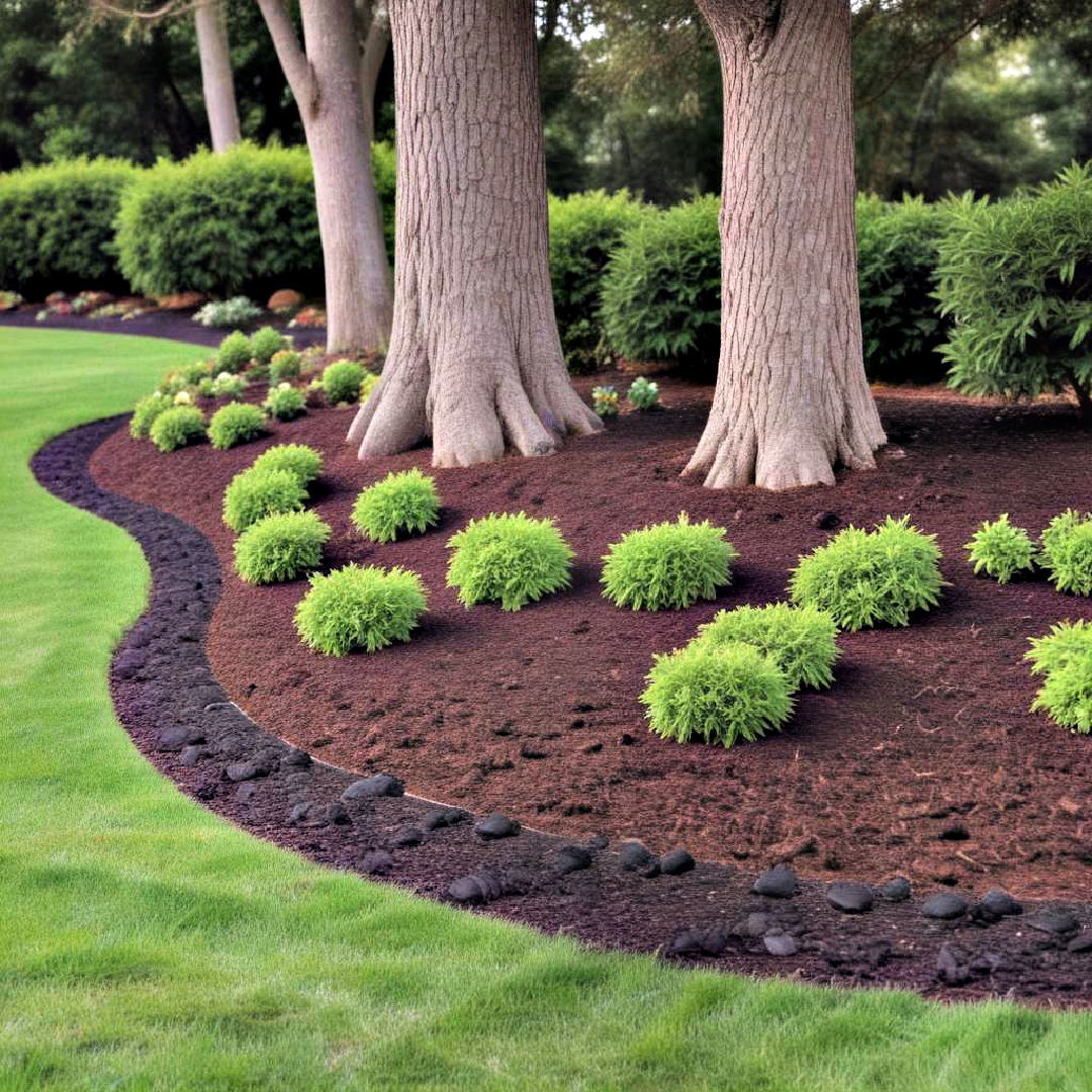 add mulch around trees - 30 Front Yard Landscaping Ideas With Rocks and Mulch