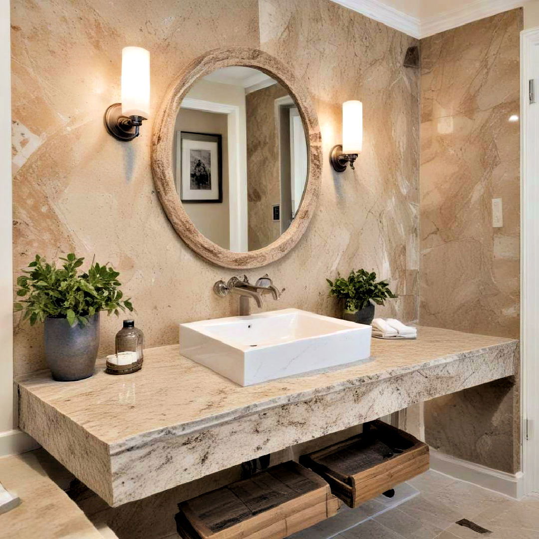 add natural stone element - 40 Bathroom Decor Ideas