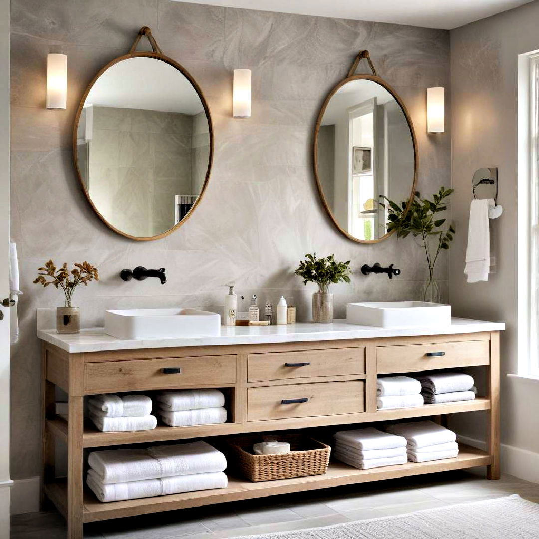 add open shelving - 40 Bathroom Vanity Ideas