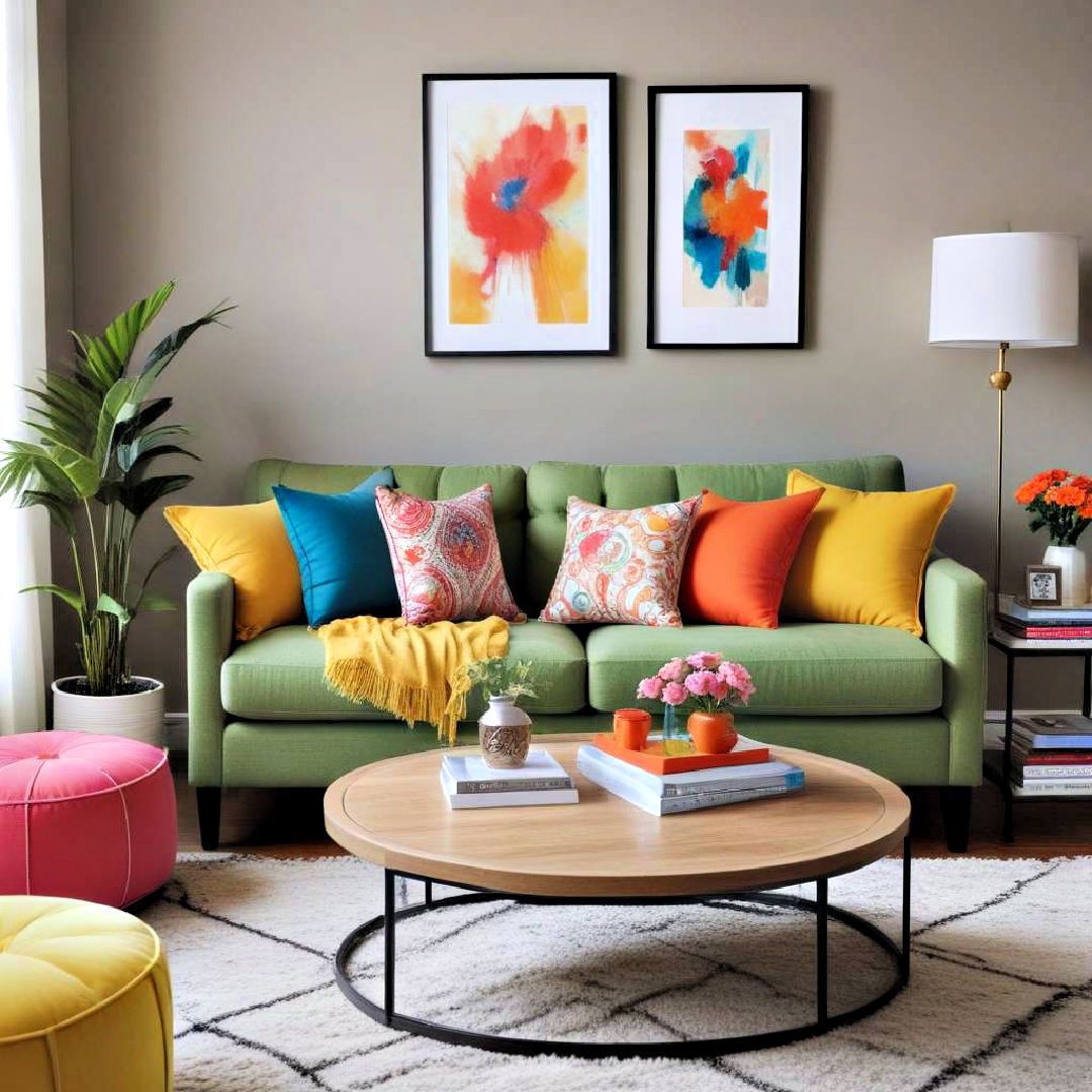 add pop of colors to apartment decor - 40 Apartment Decorating Ideas