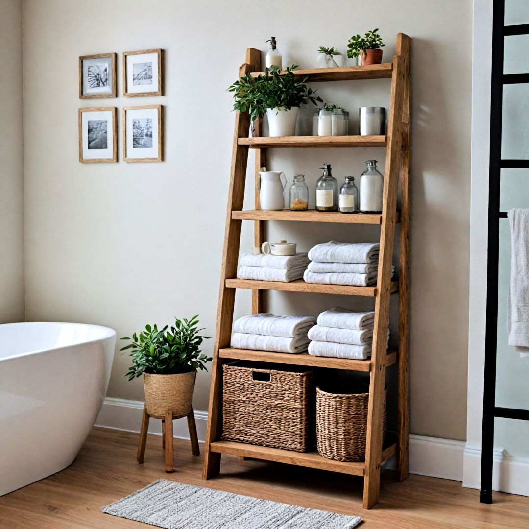 add rustic charm with ladder cabinet - 25 Bathroom Cabinet Ideas