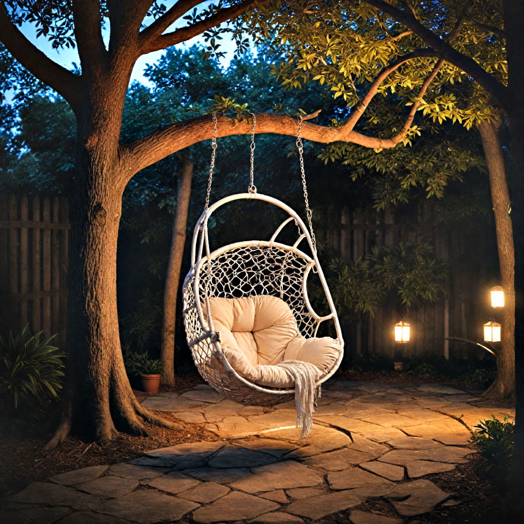 add space efficient hanging chair - 40 Small Backyard Ideas
