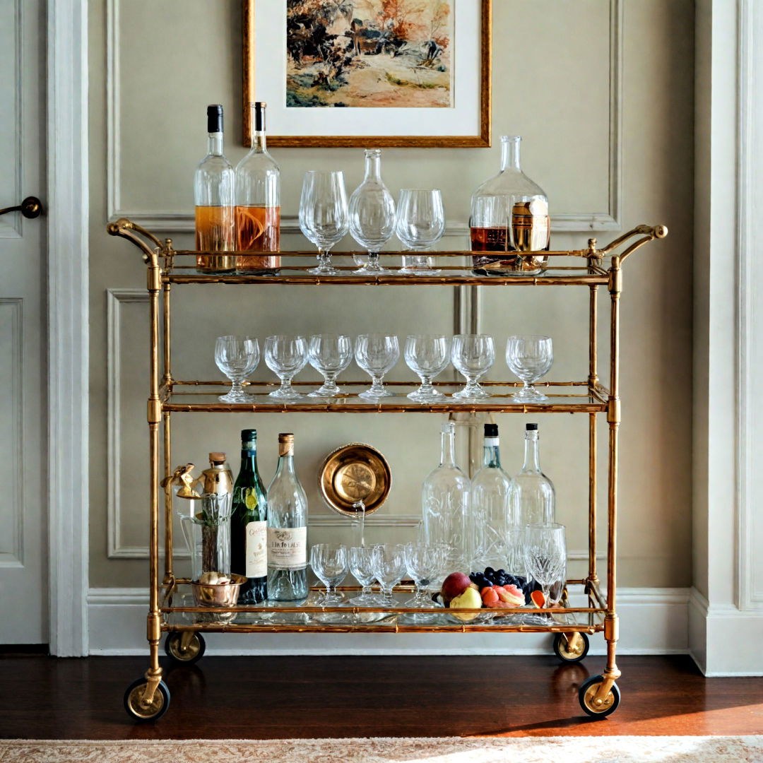 add stylish bar cart - 40 Dining Room Decor Ideas