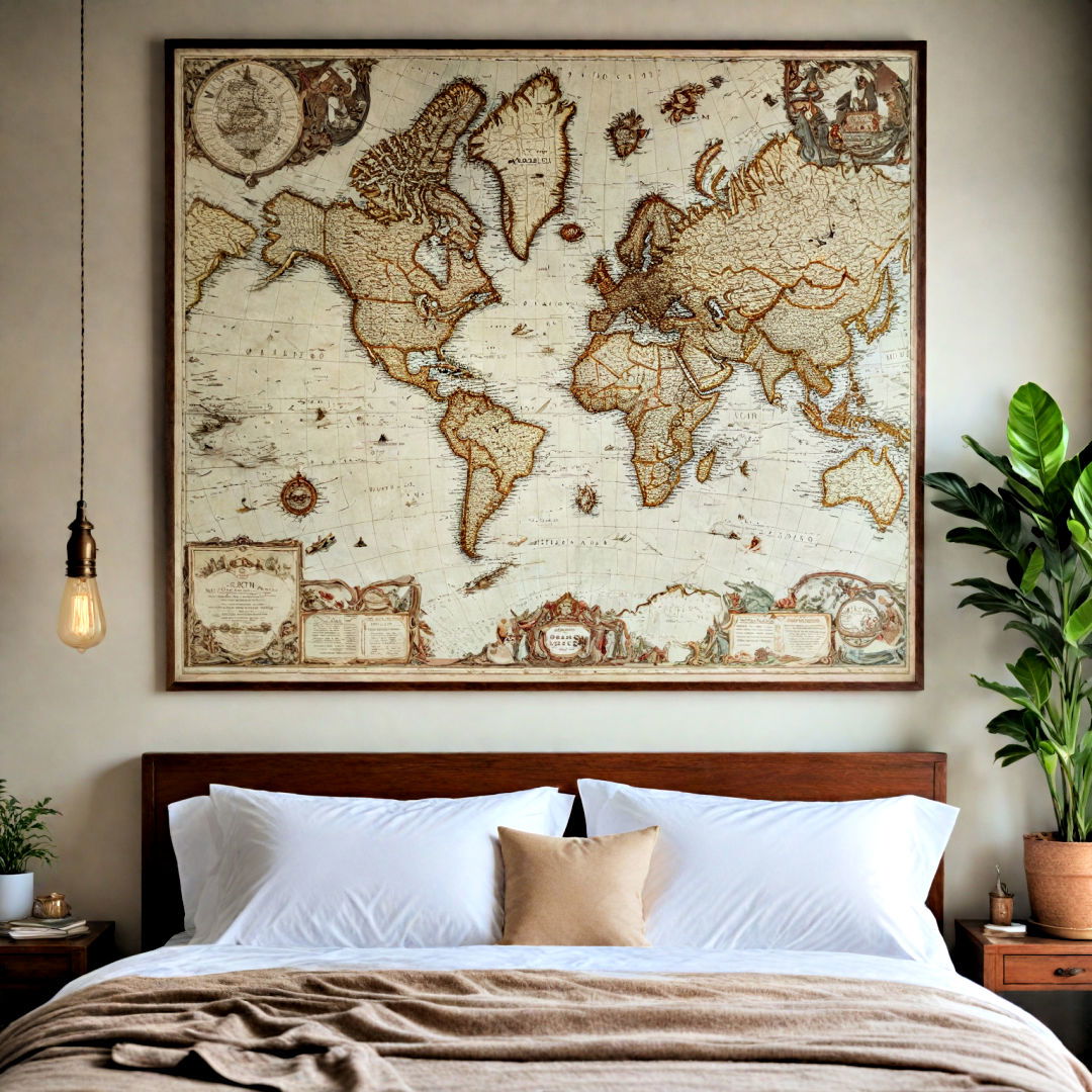 add vintage map - 40 Boho Bedroom Ideas
