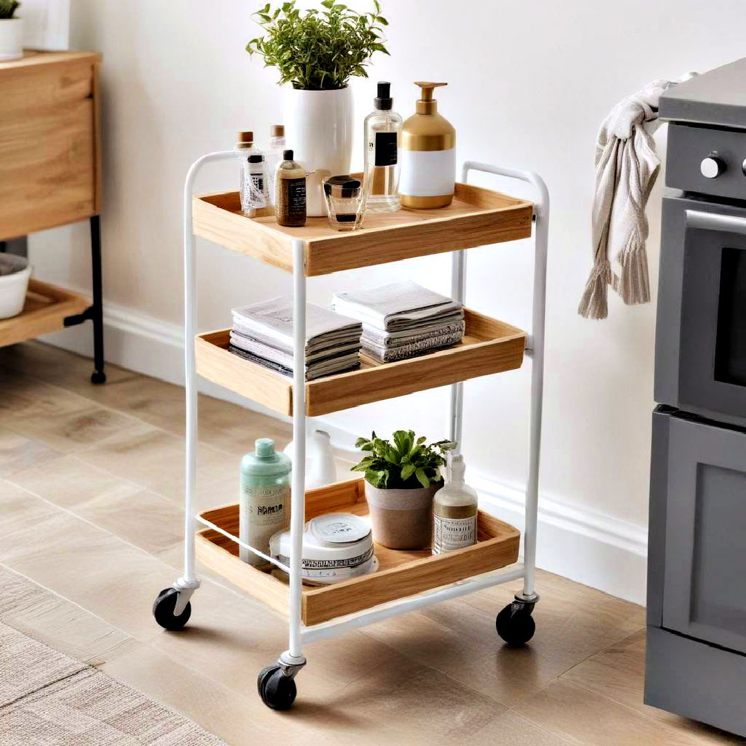 additional storage with rolling cart - 30 Small Apartment Storage Ideas