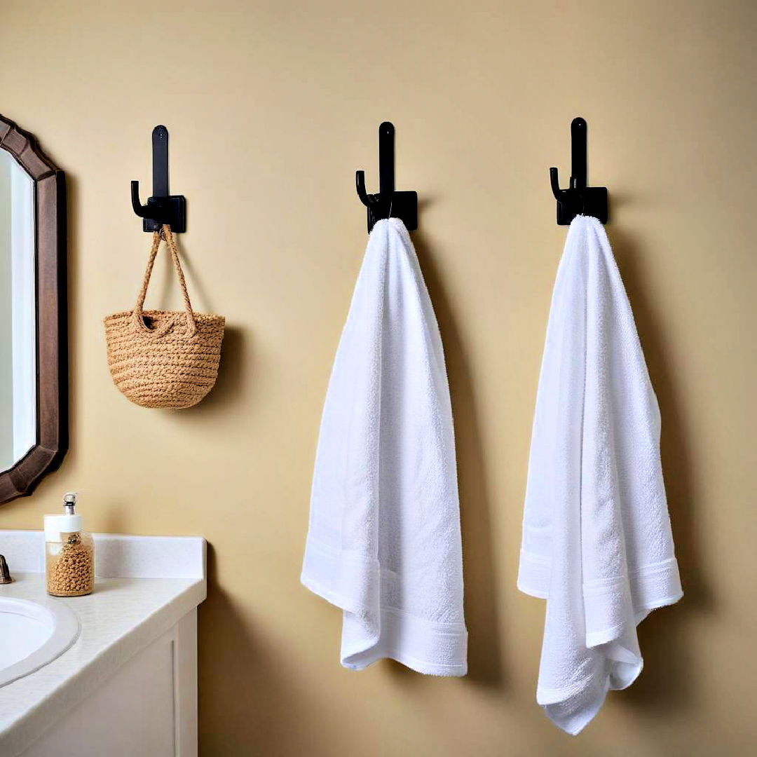 adhesive wall hooks to hang towels - 15 Bathroom Wall Storage Ideas