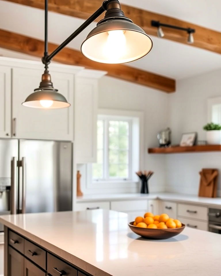 adjustable arm lighting above the island - 20 Kitchen Island Lighting Ideas