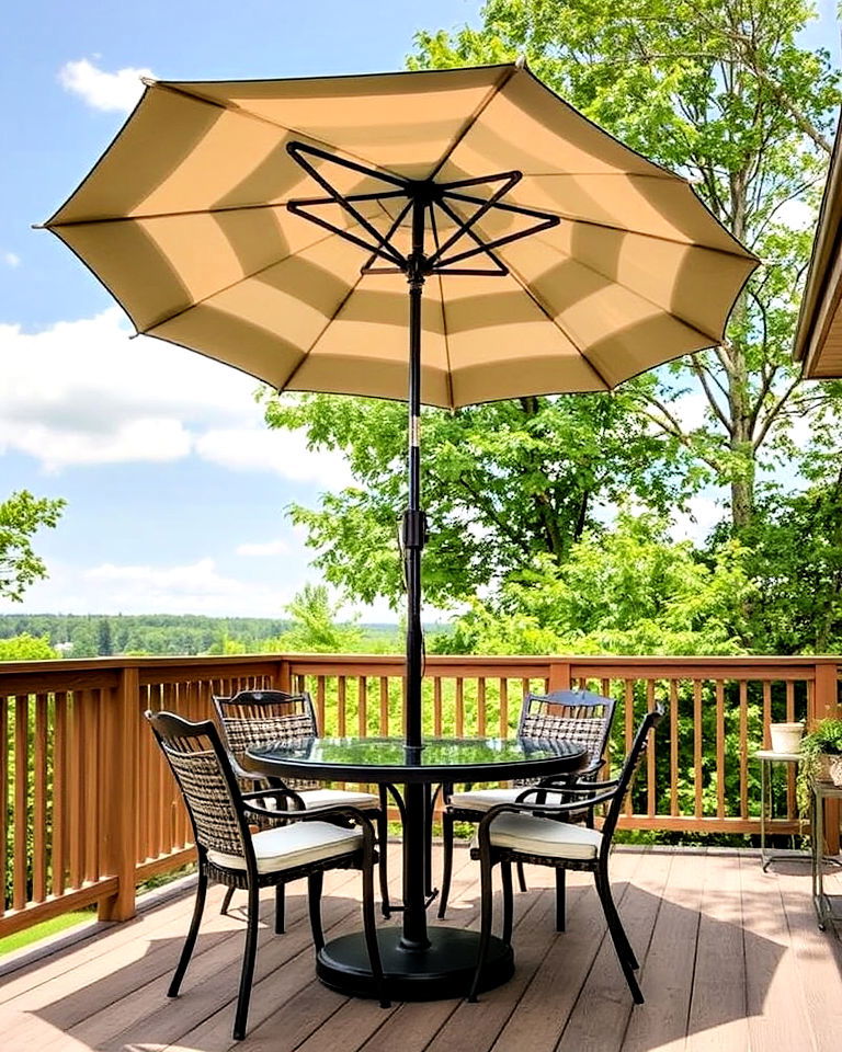 adjustable deck umbrella for shade - 25 Deck Decorating Ideas