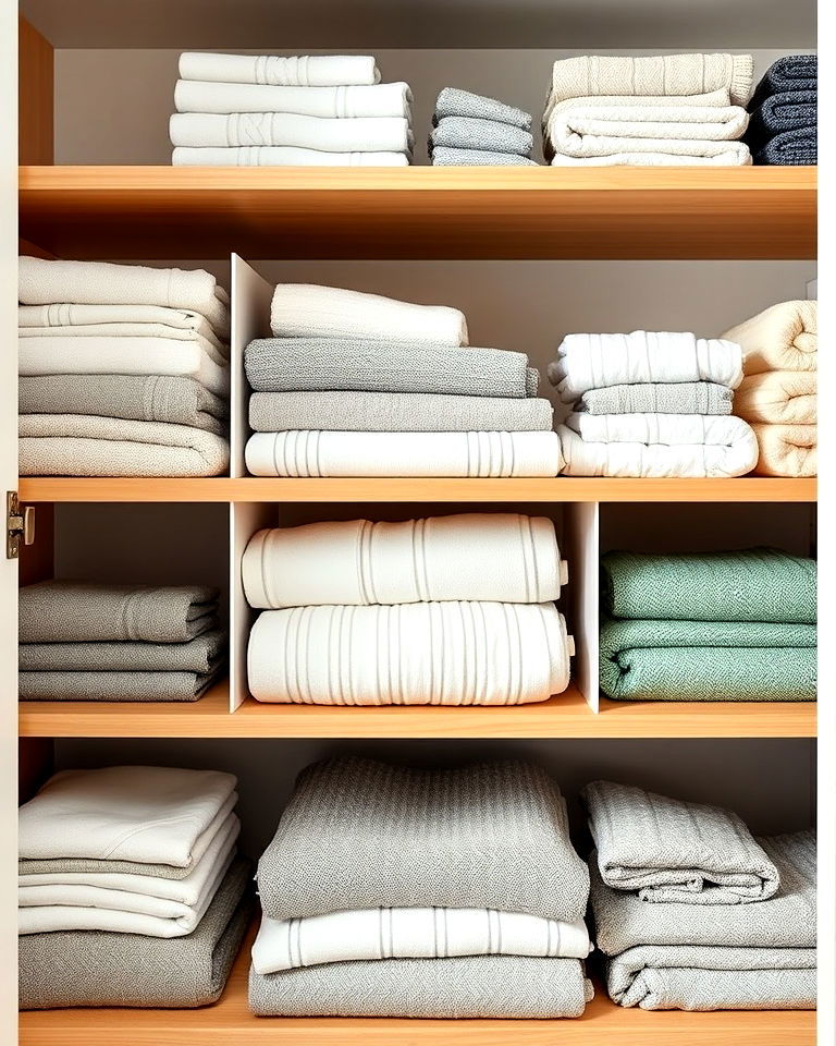 adjustable shelf dividers - 30 Linen Closet Organization Ideas