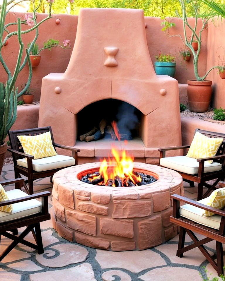 adobe fire pit for mexican garden - 25 Mexican Garden Ideas