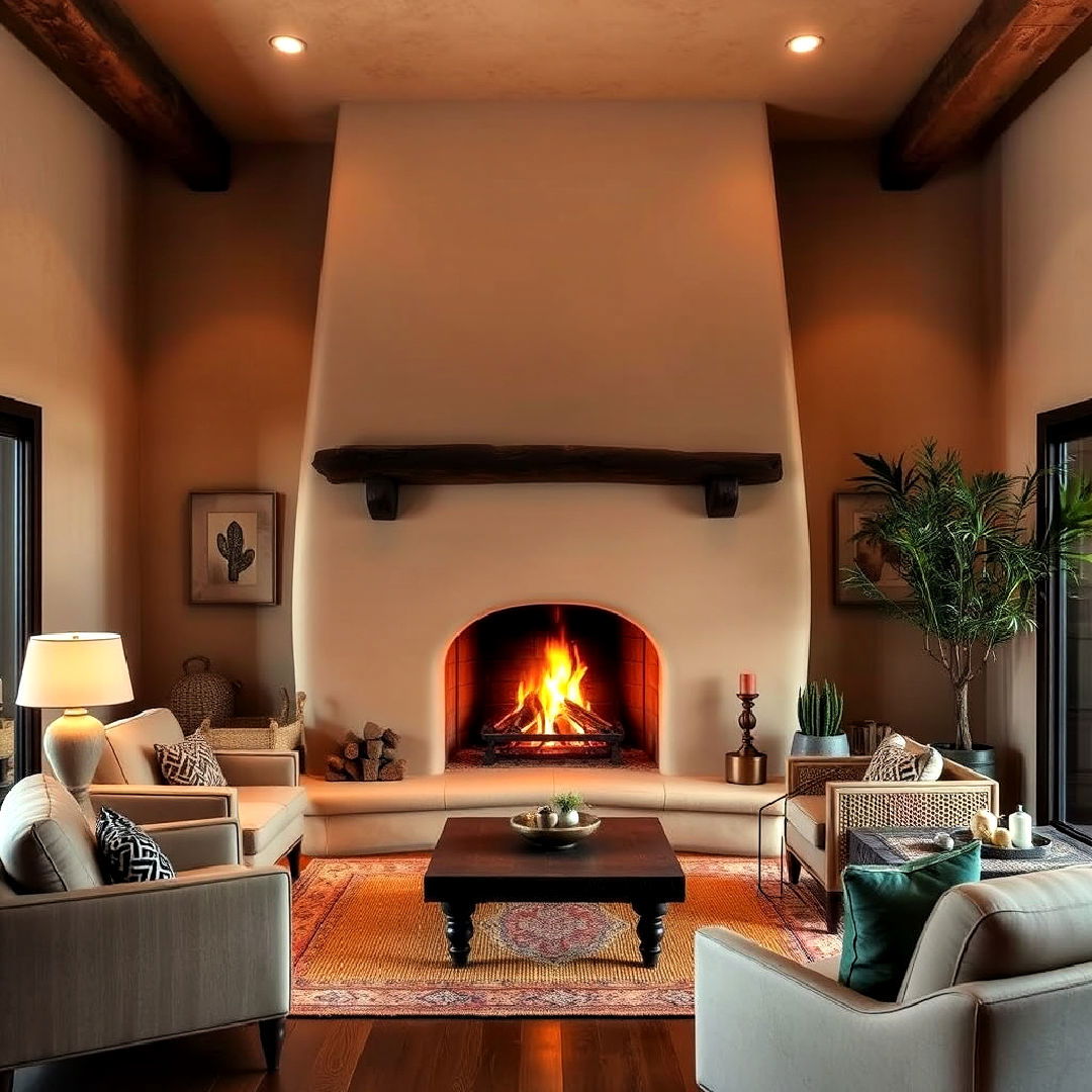 adobe style fireplace for southwestern living room - 25 Southwestern Living Room Ideas