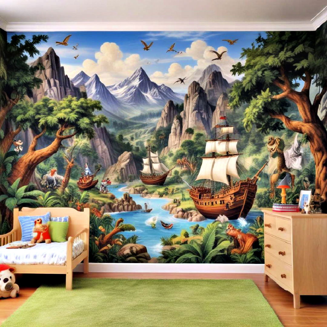 adventure themed wall mural idea - 40 Boys Room Ideas