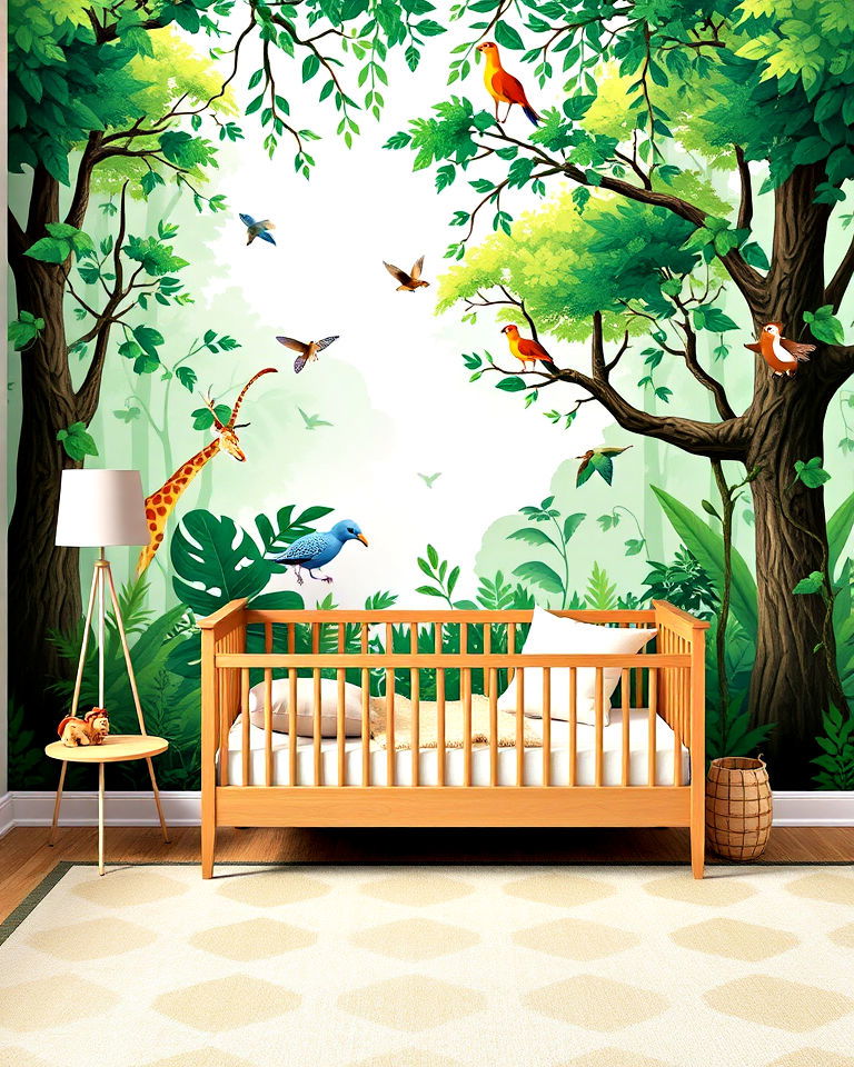 adventurous vibe forest themed accent wall - 30 Kids Room Accent Wall Ideas