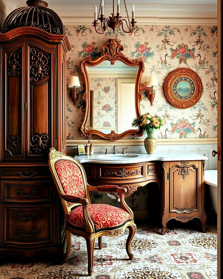 aesthetic antique furnishing - 20 Maximalist Bathroom Design Ideas