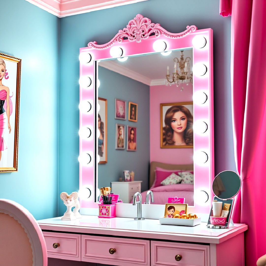 aesthetic barbie vanity mirror with lights - 25 Barbie Room Ideas