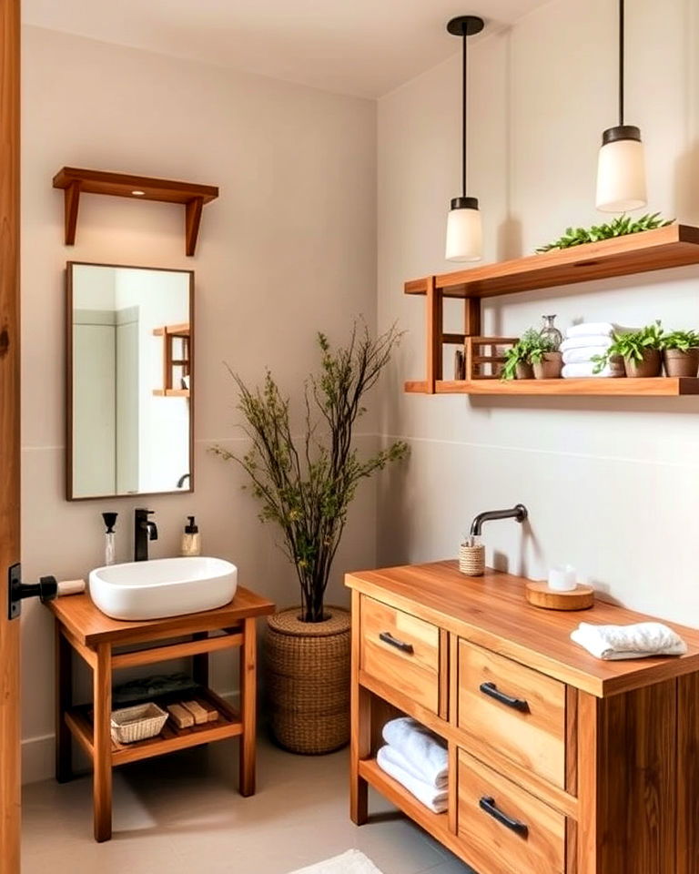 aesthetic bathroom with warm wood accents - 20 Aesthetic Bathroom Ideas