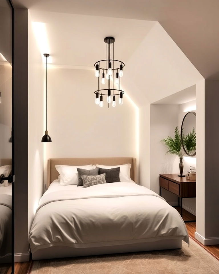 aesthetic bed nook with statement lighting - 15 Bed Nook Ideas