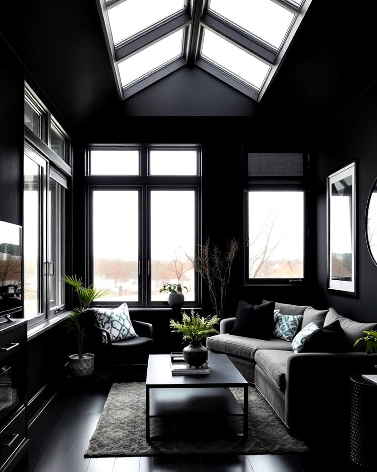 aesthetic black sunroom with skylights - 20 Black Sunroom Ideas