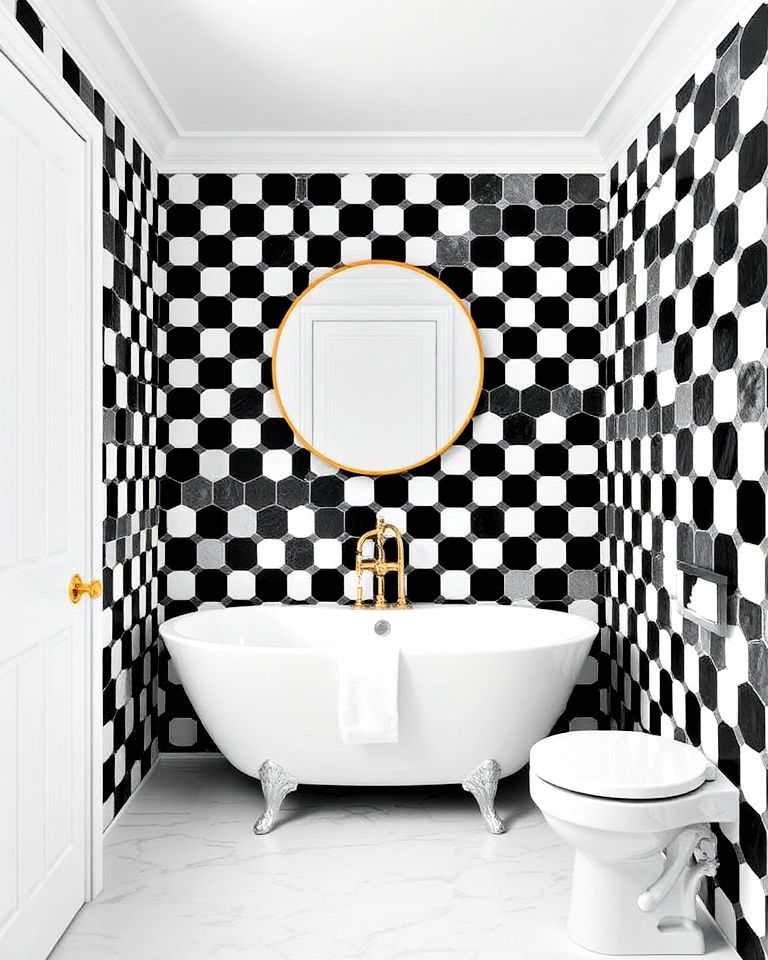 aesthetic checkerboard hexagon tiles - 20 Black and White Bathroom Tile Ideas