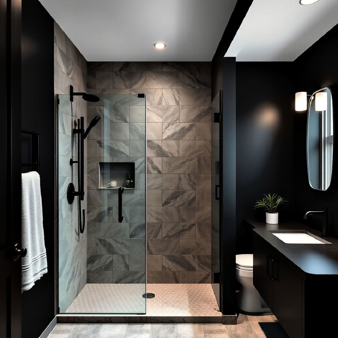 aesthetic concrete look tiles - 30 Walk-in Shower Tile Ideas