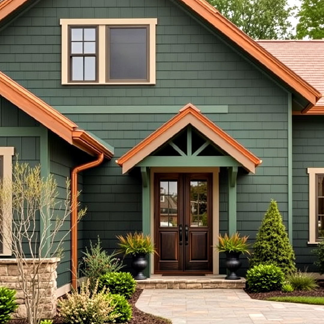 aesthetic dark green and copper accents - 40 Dark Green Exterior Paint Color Schemes
