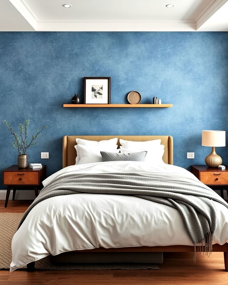 aesthetic denim blue textured walls - 25 Luxury Blue Bedroom Ideas