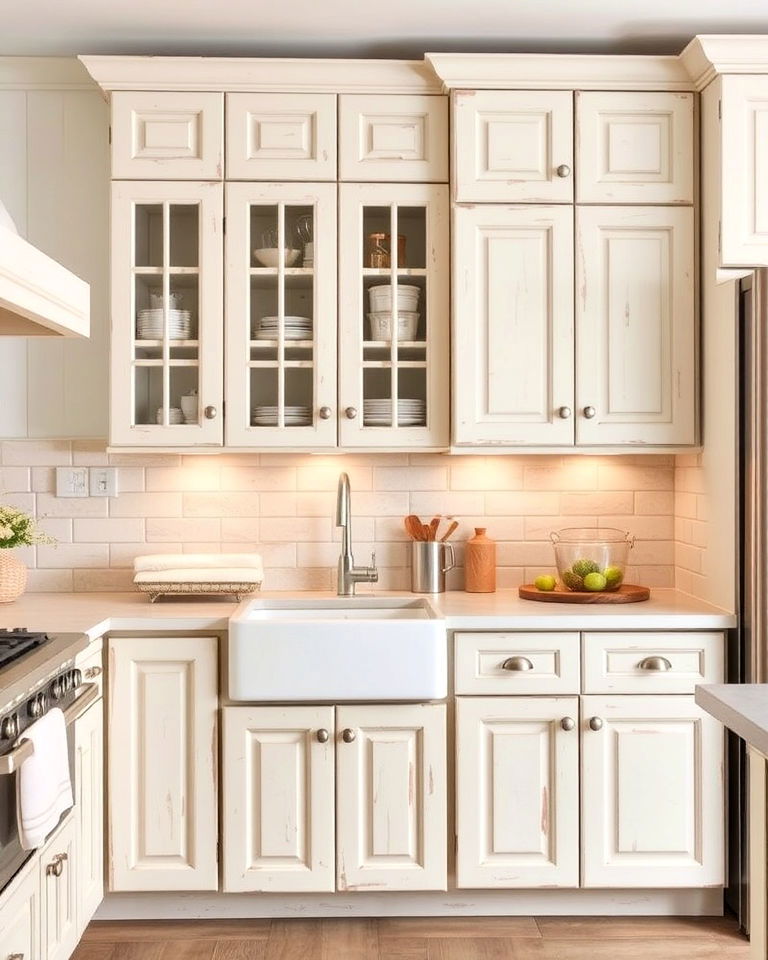 aesthetic distressed wood cabinets - 15 Shabby Chic Kitchen Ideas