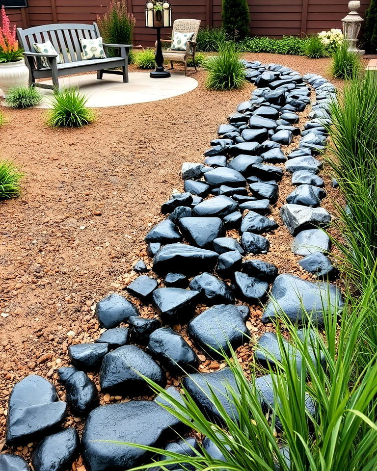 aesthetic dry creek bed - 20 Black River Rock Landscaping Ideas